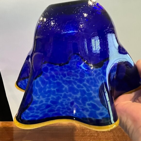 Glass Eye Studio Mottled Cobalt Blue with Gold Ruffle Rim Bowl Blown Glass - Picture 9 of 11